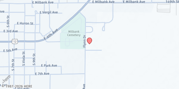 Map showing American Lutheran Church at 401 Flynn Dr, Milbank, SD