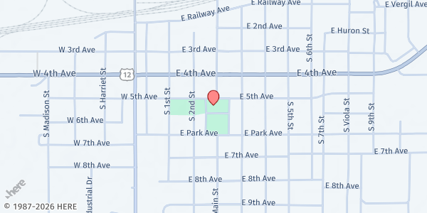 Map showing Grant Interlakes Comm Action at 210 E 5th Ave, Milbank, SD