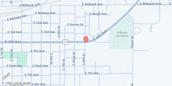 Map showing Milbank Community Foundation at 904 E 4th Ave Craig Wellnitz, Milbank, SD