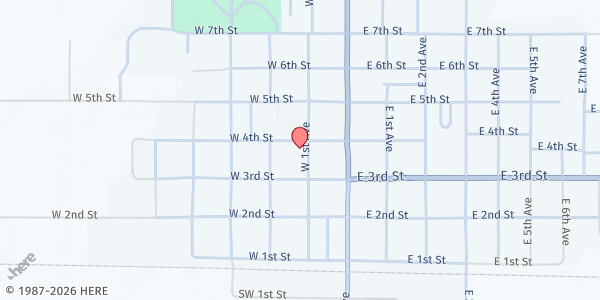 Map showing First Presbyterian Church at 321 W 1st Ave, Miller, SD