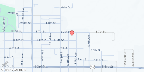 Map showing Miller First United Methodist Church at 610 E 4th Ave., Miller, SD