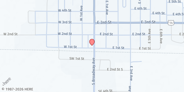 Map showing Miller Manor / Wheels and Meals at 105 N Broadway, Miller, SD