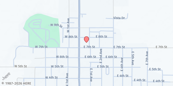 Map showing Trinity Lutheran Church at 707 E 1st Ave, Miller, SD
