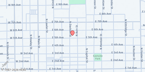 Map showing First Presbyterian Church at 500 E 5th Ave, Mitchell, SD