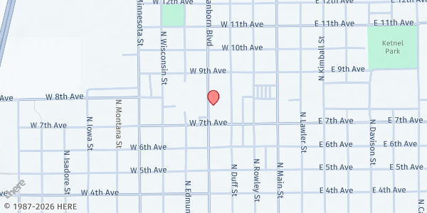 Map showing Mitchell Salvation Army Food Pantry at 724 N Sanborn, Mitchell, SD