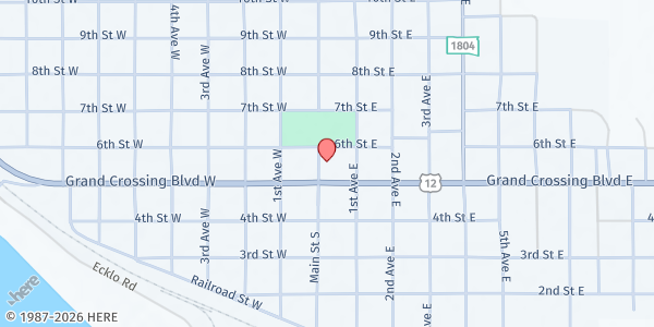 Map showing First Baptist Church at 512 N Main St E, Mobridge, SD