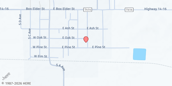 Map showing Feeding SD at Sunny Haven Apt. at 419 East Oak, New Underwood, SD