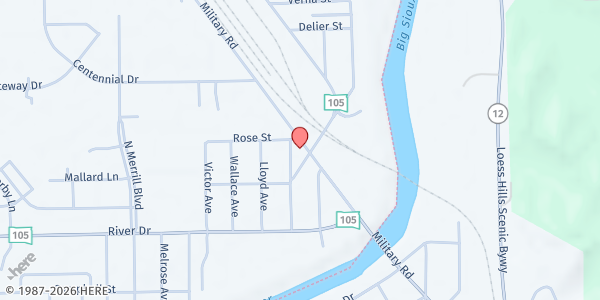 Map showing North Sioux City Senior Center at 301 Military Rd., North Sioux City, SD