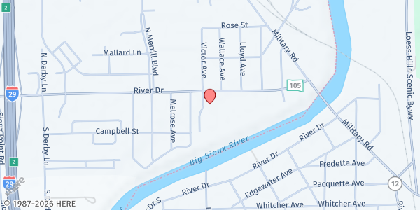 Map showing ROCS Food Pantry North Sioux City at 504 River Dr., North Sioux City, SD