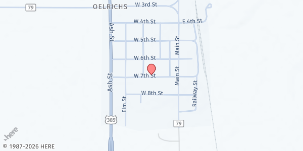 Map showing Oelrichs Public School at 214 West 7th Street, Oelrichs, SD