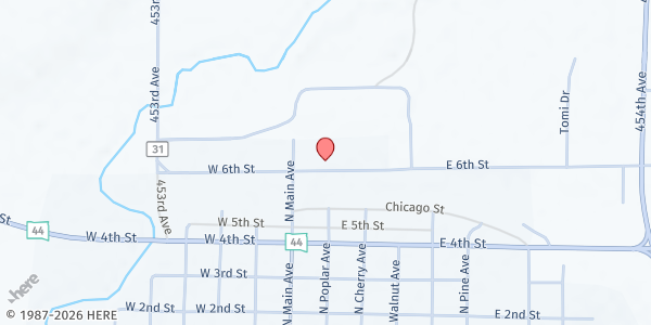Map showing First English Lutheran Church at 197 E 6th St, Parker, SD