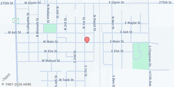 Map showing Parkston Community Food Bank at 106 East Main Street, Parkston, SD
