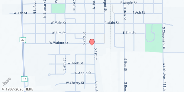 Map showing Salem Lutheran Church at 301 S First, Parkston, SD