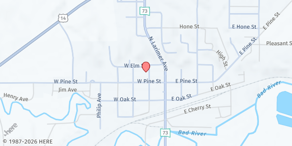 Map showing Philip United Methodist Church at 105 Howard Ave, Philip, SD