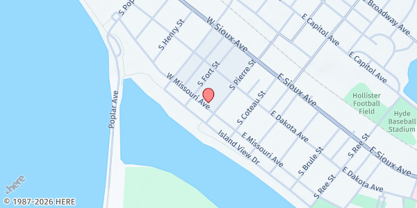 Map showing Pierre Area Referral Service at 110 W Missouri Ave., Pierre, SD