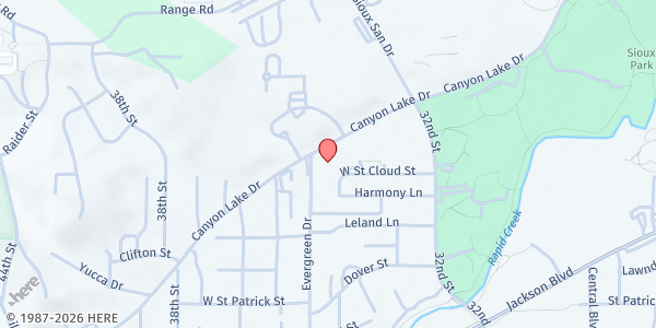 Map showing Canyon Lake East Elementary at 1500 Evergreen Dr., Rapid City, SD