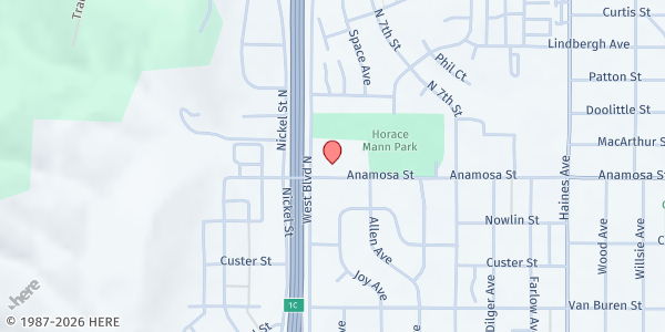 Map showing Horace Mann Elementary at 902 Anamosa St., Rapid City, SD