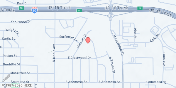 Map showing Knollwood Elementary at 1701 Downing St., Rapid City, SD
