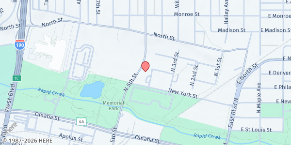 Map showing Minneluzahan Senior Center at 315 N. 4th St., Rapid City, SD