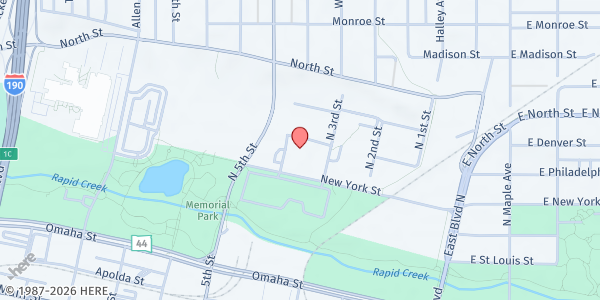 Map showing Rapid City Club for Boys at 320 N. 4th St., Rapid City, SD