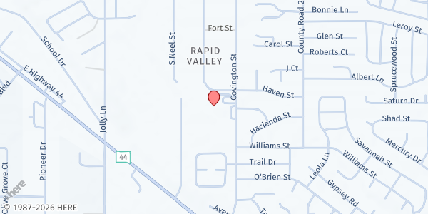 Map showing Rapid Valley Elementary at 2601 Covington Street, Rapid City, SD