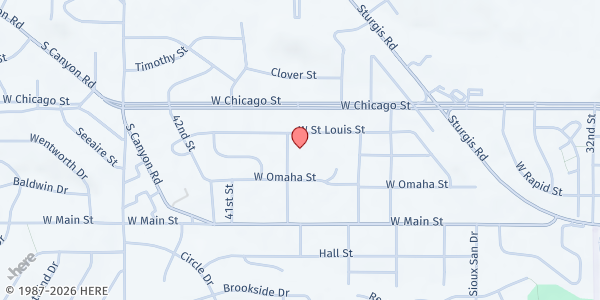 Map showing South Canyon Elementary at 218 Nordby Ln., Rapid City, SD