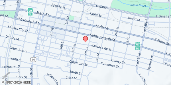 Map showing Trinity Lutheran Church at 402 Kansas City St., Rapid City, SD