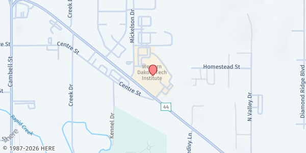 Map showing Western Dakota Technical College Student Pantry at 800 Mickelson Drive, Rapid City, SD