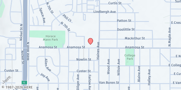 Map showing Woyaton Lutheran Church at 522 Anamosa St., Rapid City, SD