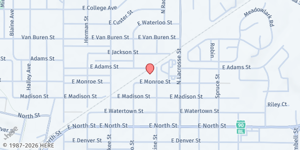 Map showing Youth & Family Services - Main Location at 410 East Monroe Street, Rapid City, SD