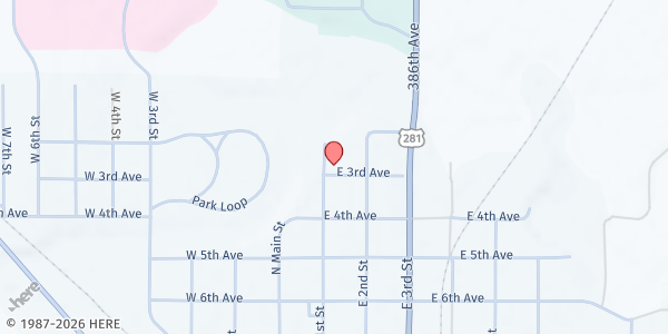 Map showing Messiah Lutheran Church at 225 E 1st St, Redfield, SD