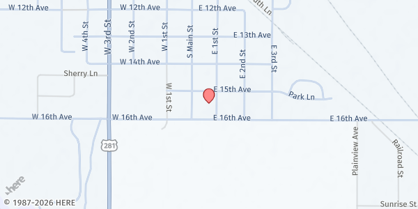 Map showing Our Saviour's Lutheran Church at 1514 E 1st St, Redfield, SD