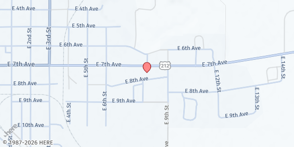 Map showing Redfield Baptist Church at 734 E 7th Ave, Redfield, SD