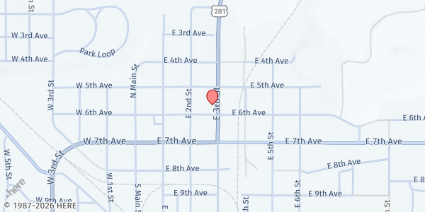 Map showing St. Bernard's Catholic Church at 217 E 6th Ave, Redfield, SD