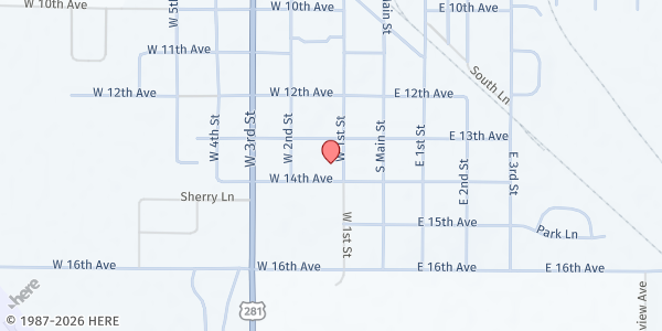 Map showing United Methodist Church at 1326 W 1st St, Redfield, SD