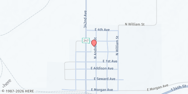 Map showing St. Thomas the Apostle Catholic Church at 605 Andrew St, Roscoe, SD