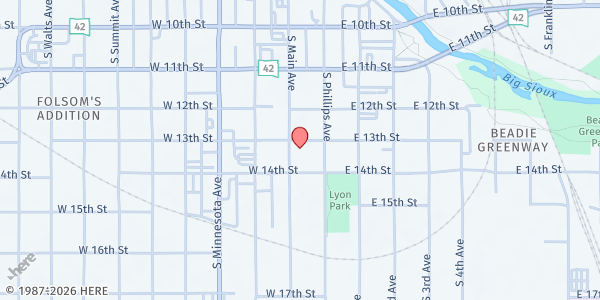 Map showing Calvary Cathedral at 500 S Main Ave., Sioux Falls, SD
