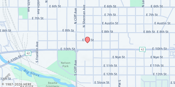 Map showing Charis Ministry - Food to You at 1300 E 10th St., Sioux Falls, SD