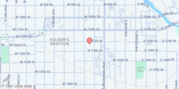 Map showing First United Methodist Church at 401 S Spring, Sioux Falls, SD