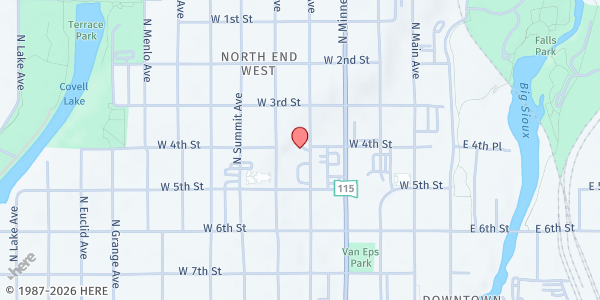 Map showing Hawthorne Elementary at 601 N Spring Ave, Sioux Falls, SD