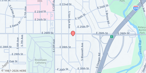 Map showing Horace Mann Elementary at 1401 E 26th St., Sioux Falls, SD