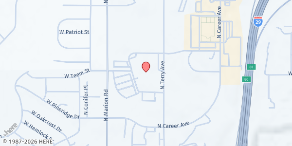 Map showing Jefferson High School at 1600 North Marion Road, Sioux Falls, SD