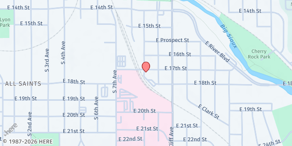 Map showing King of Glory Church at 1001 E 17th St, Sioux Falls, SD