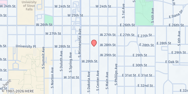 Map showing Susan B. Anthony Elementary at 2000 South Dakota Avenue, Sioux Falls, SD