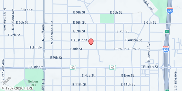 Map showing Terry Redlin - Food Distribution Center at 1721 E Austin St, Sioux Falls, SD