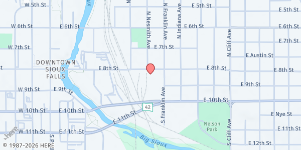 Map showing Union Gospel Mission - Main Location at 701 E 8th St, Sioux Falls, SD
