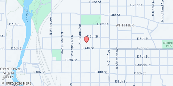 Map showing Whittier Middle School at 930 E. 6th St., Sioux Falls, SD