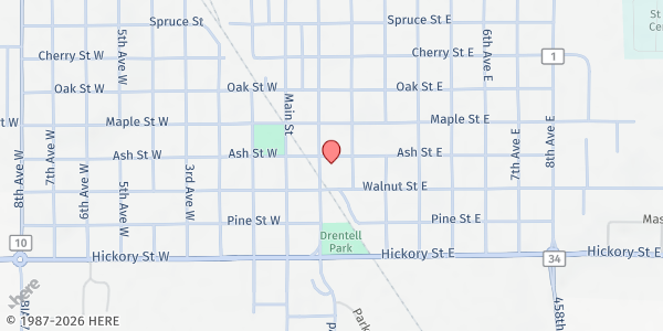 Map showing Grow SD - SIS Senior Box Program (Roberts County) at 104 Ash St. E, Sisseton, SD