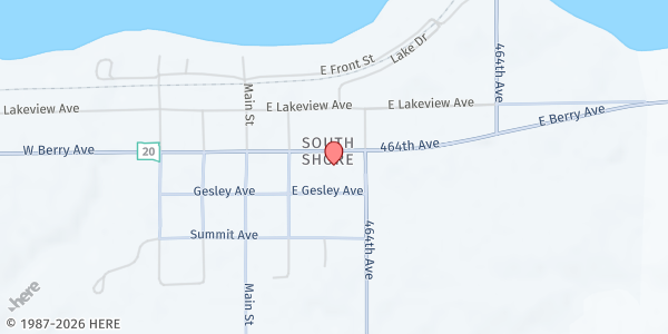 Map showing Our Savior's Lutheran Church at 210 E Berry Ave, South Shore, SD