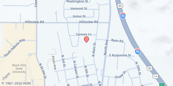 Map showing Spearfish High School at 1725 North Main Street, Spearfish, SD